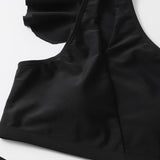 Maillot de bain bikini asymétrique à volants et découpes irrégulières et solides 