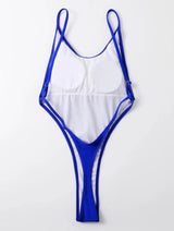 Traje de baño de una pieza sin espalda, sólido, con cuello en U y acolchado 