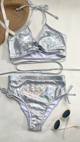 Maillot de bain bikini dos nu avec cordon de serrage métallique 