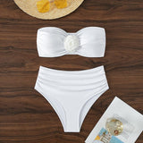 Maillot de bain bikini tube froncé à appliques florales 