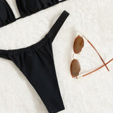 Maillot de bain bikini dos nu froncé uni à nouer soi-même 