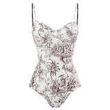 Maillot de bain une pièce à imprimé contrasté, col en V, dos nu, avec jupe de plage 