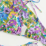 Maillot de bain 3 pièces à manches longues et col licou contrasté avec motif floral en maille 