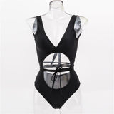 Maillot de bain une pièce à nouer, col en V, sans manches, dos nu 