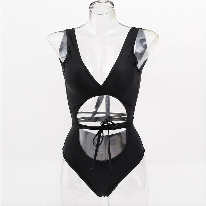 Maillot de bain une pièce à nouer, col en V, sans manches, dos nu 