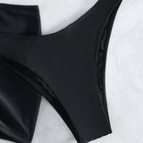 Maillot de bain 3 pièces en maille avec col bénitier et cordon de serrage 