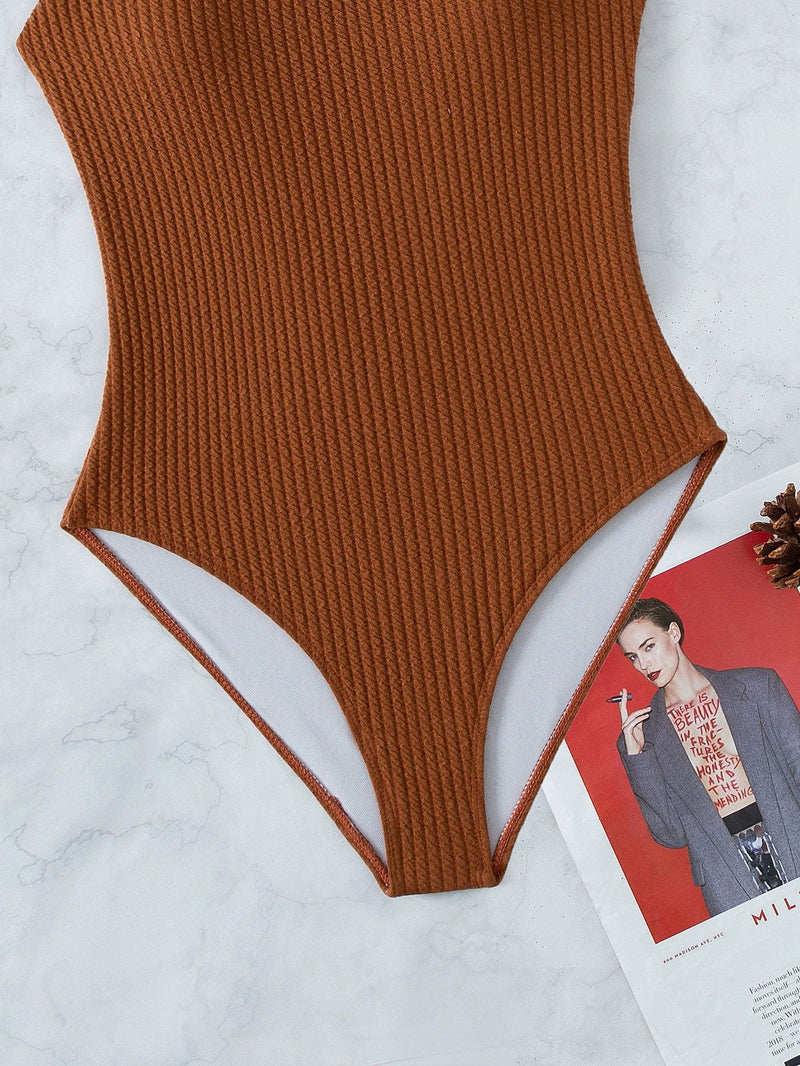 Maillot de bain une pièce rembourré uni à dos croisé 