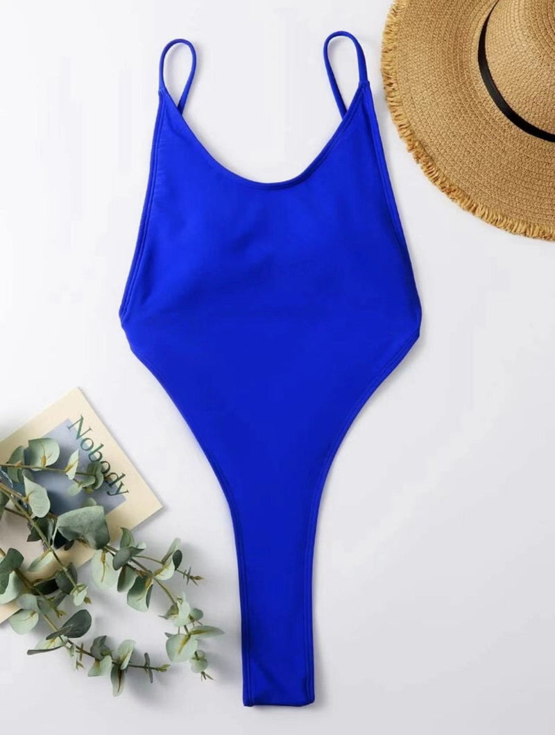 Traje de baño de una pieza sin espalda, sólido, con cuello en U y acolchado 