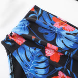 Maillot de bain bikini à manches courtes et volants contrastés, imprimé feuilles et lacets 