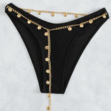 Traje de baño tipo bikini con escote en forma de corazón y relleno de cadena metálica 