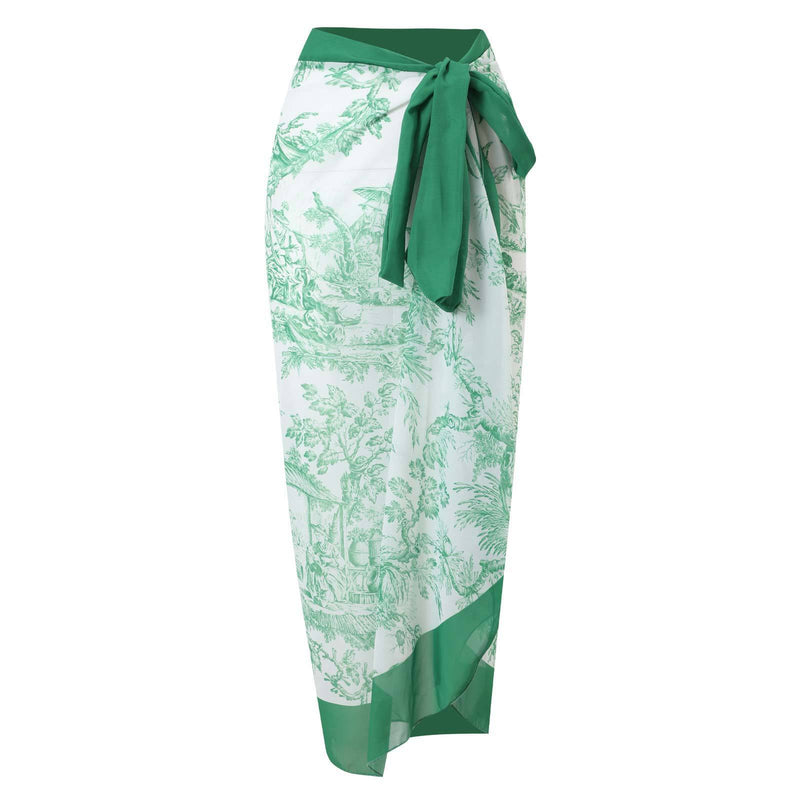 Maillot de bain une pièce à imprimé contrasté, col en V, dos nu, avec jupe de plage 