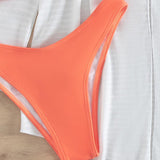 Maillot de bain 4 pièces en mousseline à manches longues et col licou contrasté 