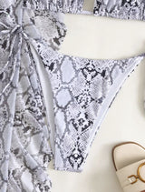 Maillot de bain 3 pièces en maille à volants en peau de serpent, licou, pantalon à nouer soi-même 