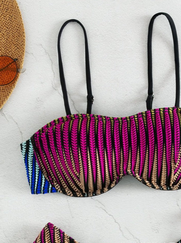 Traje de baño tipo bikini de tirantes con botones en contraste texturizado 