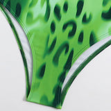 Maillot de bain 3 pièces à manches longues et col licou en maille imprimé léopard 