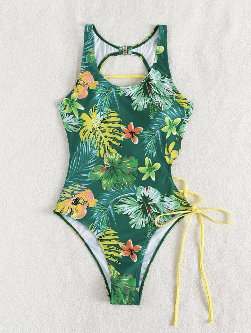 Maillot de bain une pièce à lacets ajourés et à nouer soi-même 
