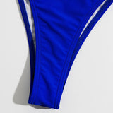 Maillot de bain bikini ajouré à dos croisé et boutons solides à col en V 