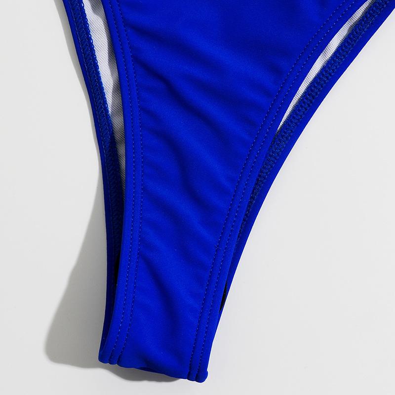 Maillot de bain bikini ajouré à dos croisé et boutons solides à col en V 