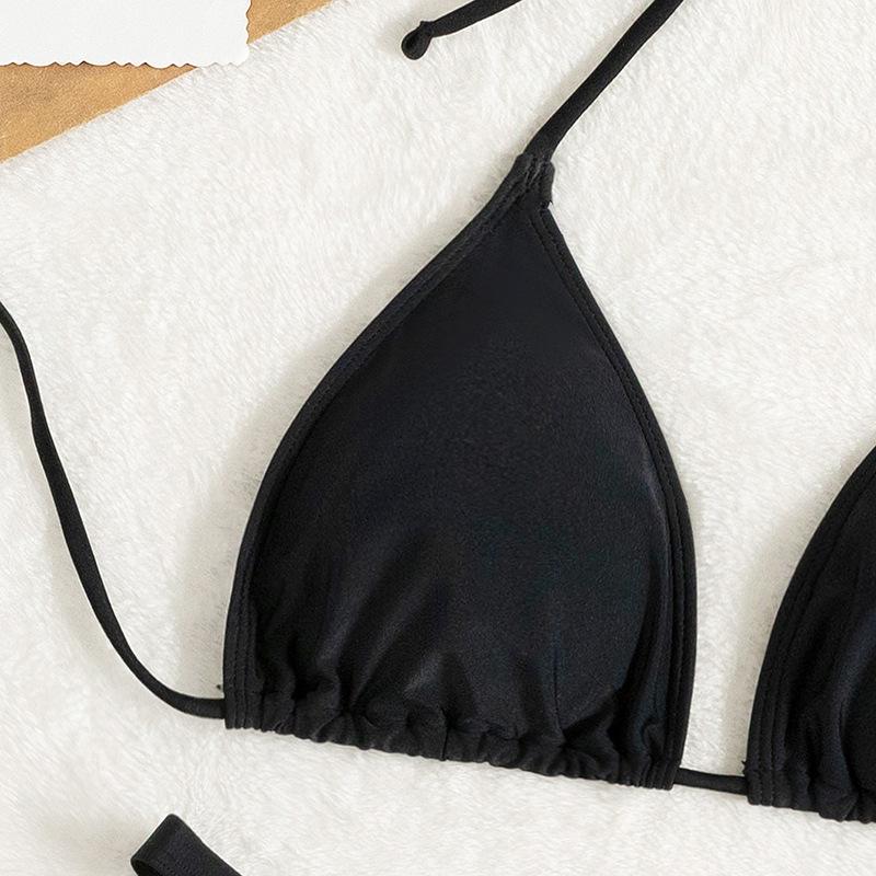 Maillot de bain bikini dos nu froncé uni à nouer soi-même 