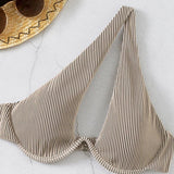 Maillot de bain 3 pièces à une épaule, ajouré, uni, irrégulier, boutonné 