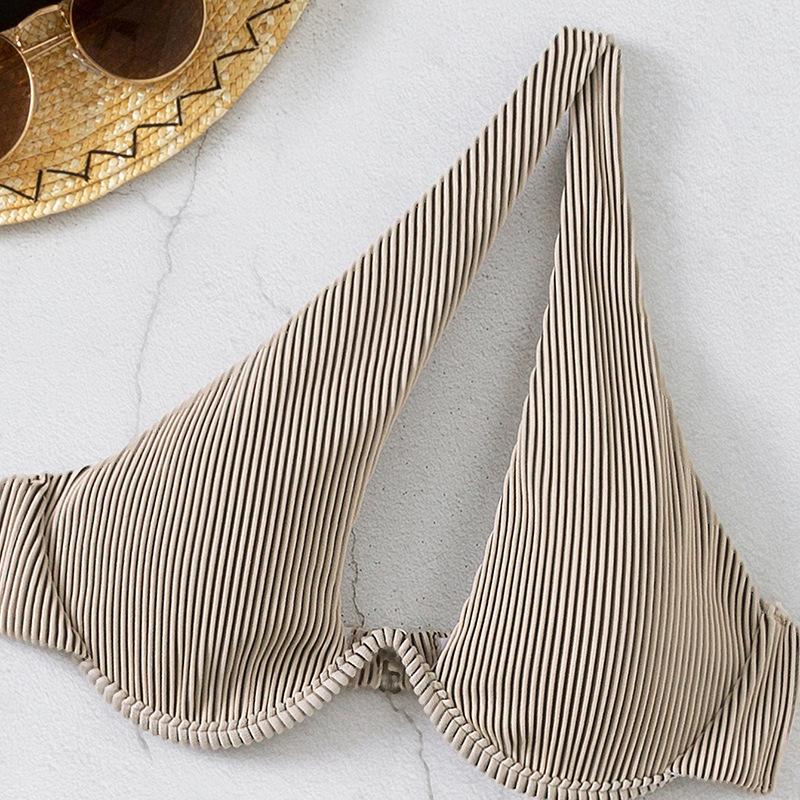 Maillot de bain 3 pièces à une épaule, ajouré, uni, irrégulier, boutonné 