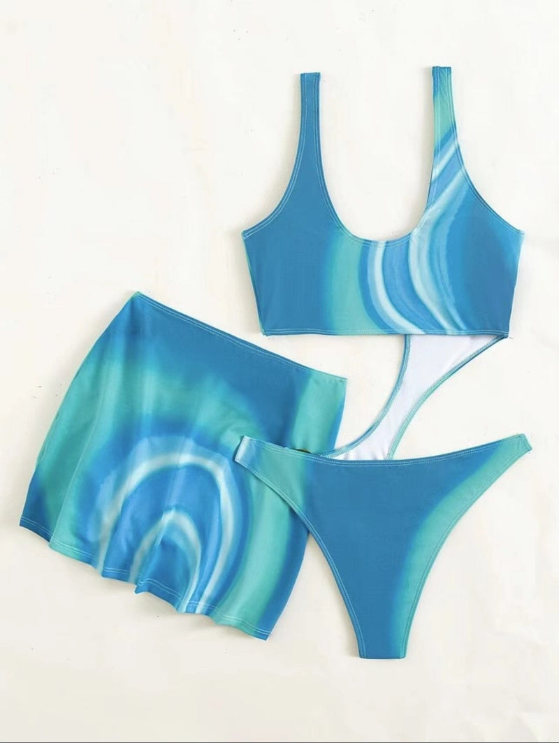 Maillot de bain une pièce à cordon de serrage contrasté avec anneau en O creux et mini-jupe 