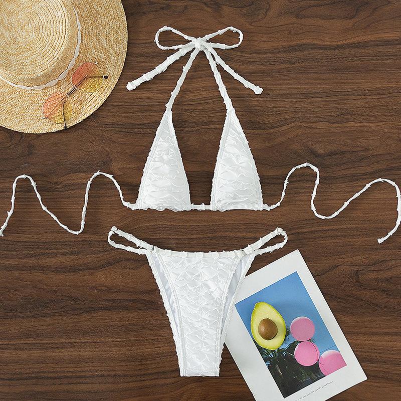 Maillot de bain bikini dos nu texturé uni à nouer soi-même 