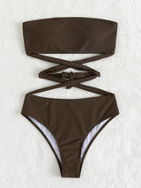 Traje de baño bikini de tubo con relleno y lazo cruzado en la parte delantera 