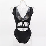 Maillot de bain une pièce à nouer, col en V, sans manches, dos nu 