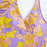 Traje de baño de una pieza con estampado de hojas con volantes irregulares en contraste 