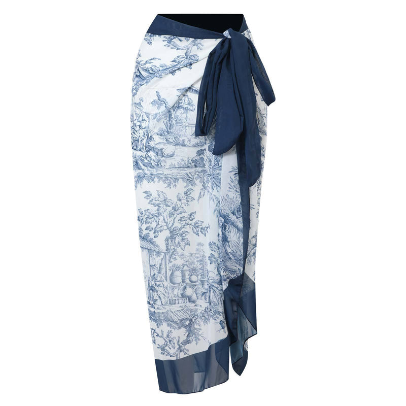 Maillot de bain une pièce à imprimé contrasté, col en V, dos nu, avec jupe de plage 