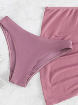 Traje de baño de 3 piezas con espalda descubierta, acolchado y cordón de malla con perlas 