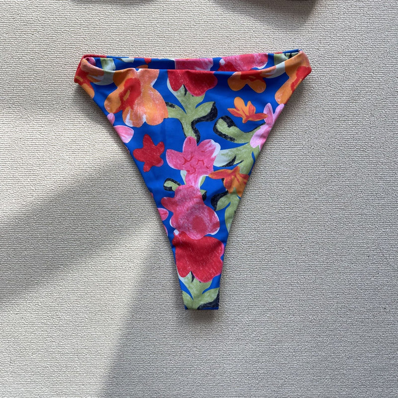 Maillot de bain bikini dos nu à motif floral contrasté croisé 
