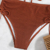 Traje de baño tipo bikini con cordón ajustable, sin espalda y con textura sólida 