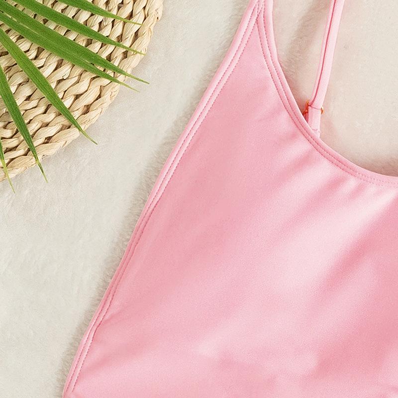 Maillot de bain une pièce dos nu uni à col en U 