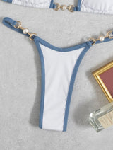 Maillot de bain bikini dos nu à chaîne métallique contrastante 