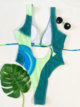 Maillot de bain une pièce rembourré et contrasté ajouré 