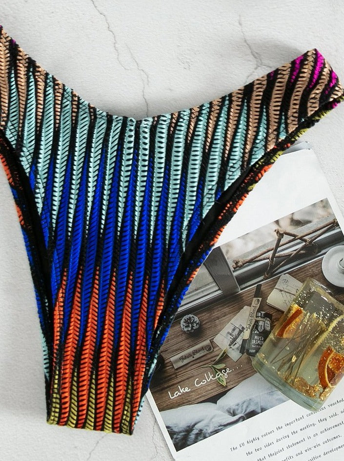 Traje de baño tipo bikini de tirantes con botones en contraste texturizado 