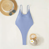 Maillot de bain une pièce dos nu uni à col en U 