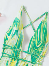 Traje de baño de una pieza con espalda cruzada y cordón ondulado con falda de playa 