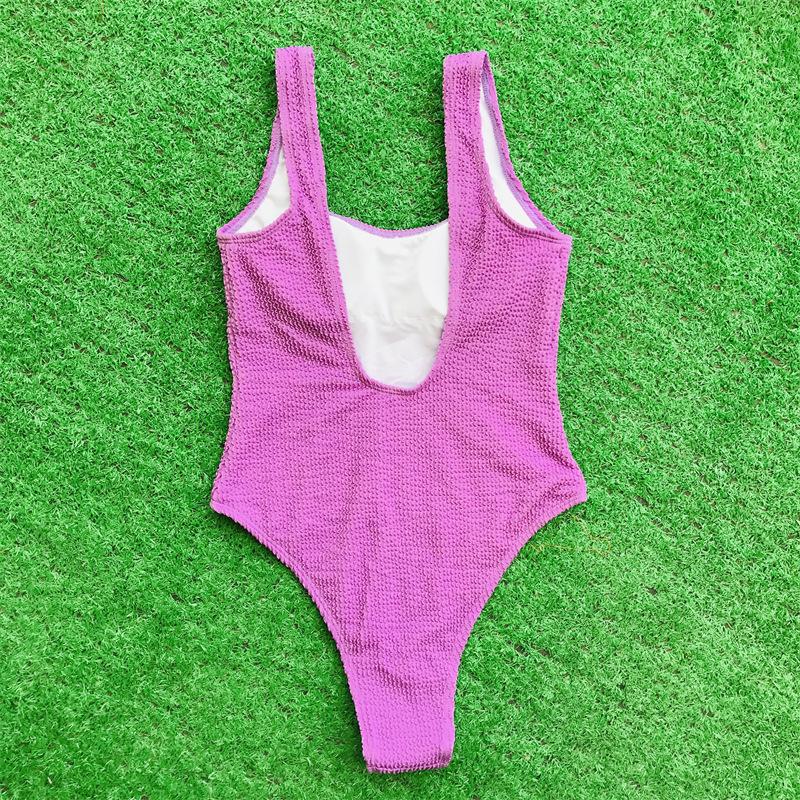 Traje de baño de una pieza liso con cuello en U, sin mangas y texturizado 