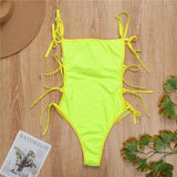 Maillot de bain une pièce à col carré et noué à l'épaule contrasté 