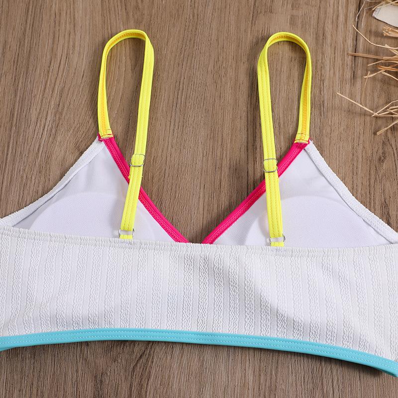 Maillot de bain bikini à col en V rembourré contrasté et dos nu avec anneau en O 