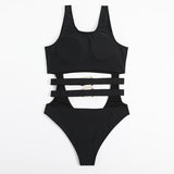 Maillot de bain une pièce à col en U ajouré et boucle 