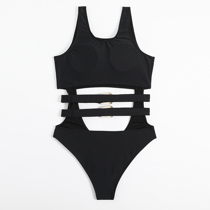 Maillot de bain une pièce à col en U ajouré et boucle 