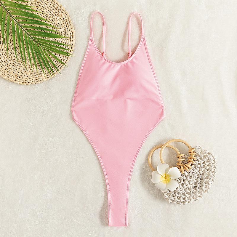 Maillot de bain une pièce dos nu uni à col en U 