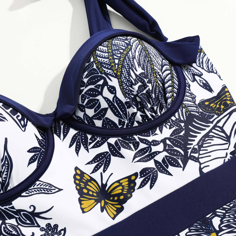 Maillot de bain une pièce à imprimé contrasté, col en cœur, à nouer soi-même, avec jupe de plage 