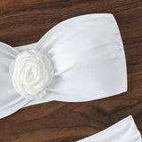 Maillot de bain bikini tube froncé à appliques florales 