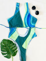 Maillot de bain une pièce rembourré et contrasté ajouré 