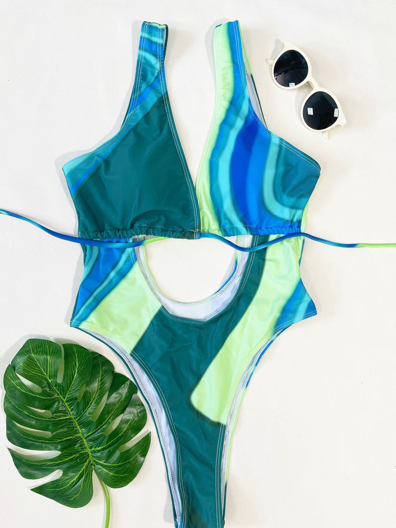 Maillot de bain une pièce rembourré et contrasté ajouré 
